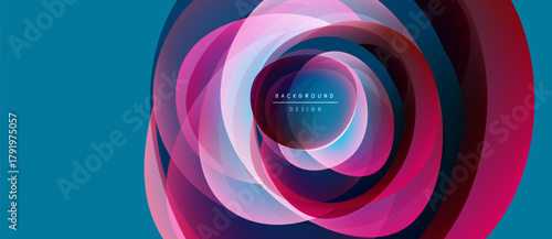 Abstract layers create vibrant circular design. Colors blend, forming dynamic visual effect. Modern, stylish background element.