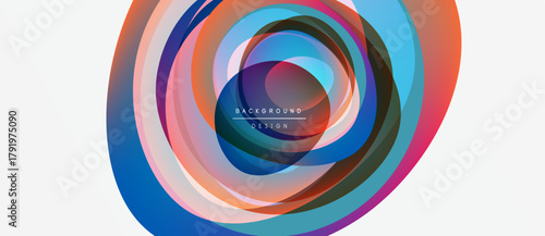 Abstract colorful swirls create dynamic visual. Concentric circles blend, forming modern background design. Vibrant hues dominate composition.