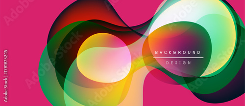 Abstract flowing shapes, vibrant colors, dynamic composition. Pink background enhances visual impact, modern design element.