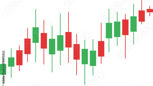 Financial market candlestick chart showing upward trend with green and red bars.