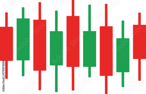 Candlestick chart showing price fluctuations, with red and green bars.