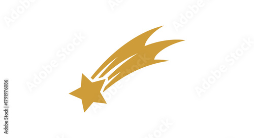 Golden shooting star with a trailing tail against a white background symbolizing wishes and good fortune