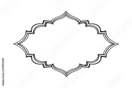 Ornate border design element. Decorative frame. Elegant empty space for text. Isolated ornamental shape.
