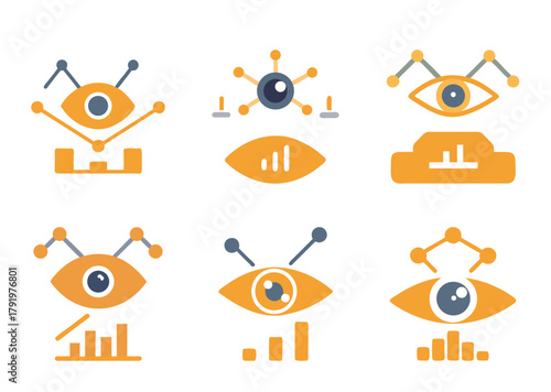Abstract Data Visualization Icons with Eye and Chart Elements on White Background