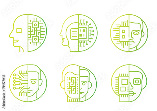 Conceptual Green Gradient Line Art Illustrating Artificial Intelligence and Robotics