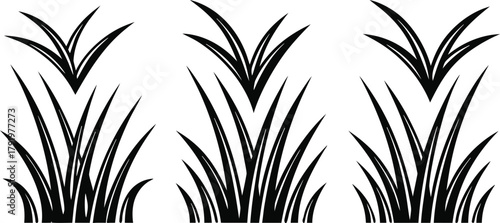 Stylized black grass tufts set on clean white background, simple vector illustration of natural flora element for design projects