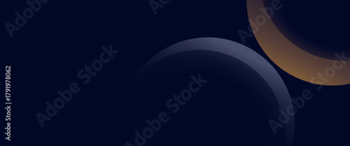 Navy blue abstract background with halftone golden lines delicate pattern. Small light spot box. Curve line, cosmic galaxy space. Festive BG for social media, birthday party invitation.