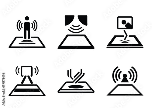 Set of six various black and white augmented reality location markers