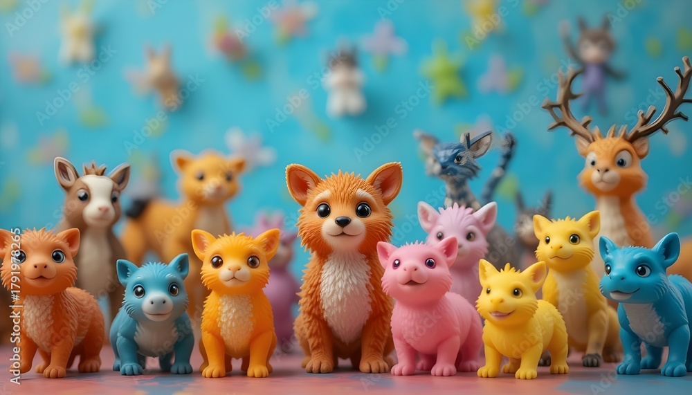 Naklejka premium Animal Toy Figures on Colorful Background
