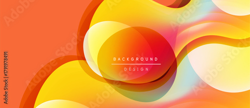 Abstract flowing shapes, warm colors dominate. Orange, yellow, red blend smoothly. Central text reads background design. Modern visual composition.