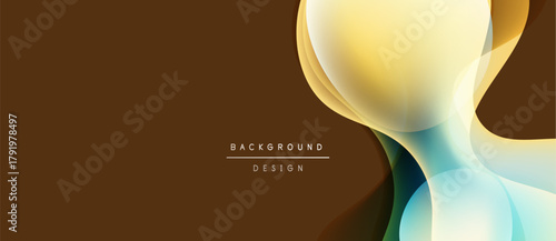 Abstract design features flowing curves, warm browns, gold, teal hues. Modern aesthetic suitable for backgrounds, presentations.