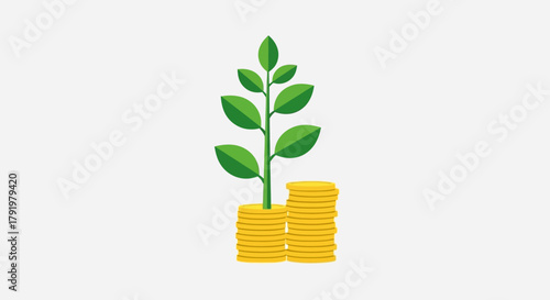 Growing Investment Plant Sprouting from Gold Coins Stack - Business Success