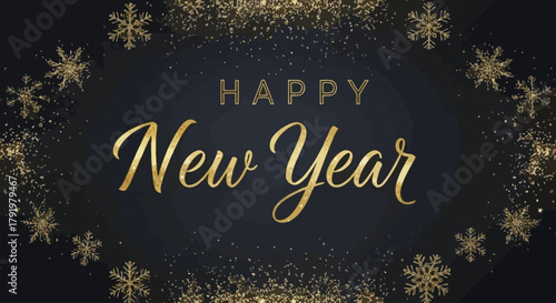 Elegant New Year Greeting with Golden Snowflakes on a Dark Background Celebrate!