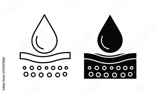Skin hydration and moisturizing icon. water drop on skin layer. cosmetic and beauty symbol.