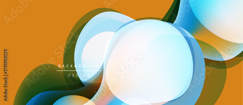 Abstract vibrant design. Overlapping shapes create dynamic visual effect. Orange, blue, green hues dominate composition. Modern background texture.