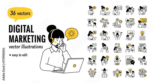 Digital Marketing Vector Illustrations Diverse Scenarios for Business Growth and Online Presence