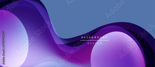 Abstract fluid shapes overlap, creating vibrant purple, blue gradients. Modern design element for backgrounds, presentations. Smooth curves suggest movement.
