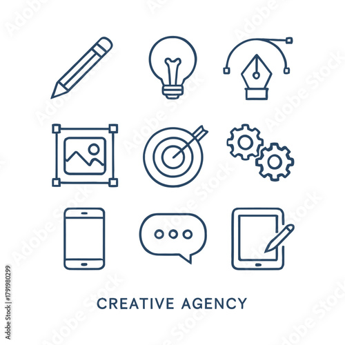 Creative agency workspace with digital devices and creative tools displayed