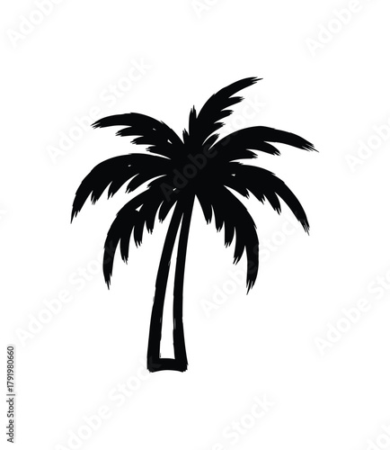 Tropical palm tree silhouette, island beach symbol, and exotic nature landscape element