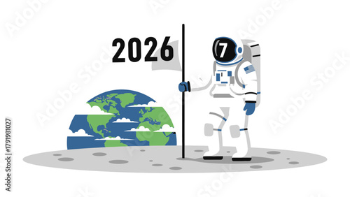 Lunar Frontier 2026: An astronaut plants a flag on the lunar surface, marking a pivotal moment in the 2026, against the backdrop of Earth. A visual reminder of exploration and human ambition.