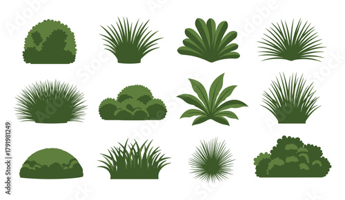 Vector set different shapes of foliage. Nature landscape design collection isolated.