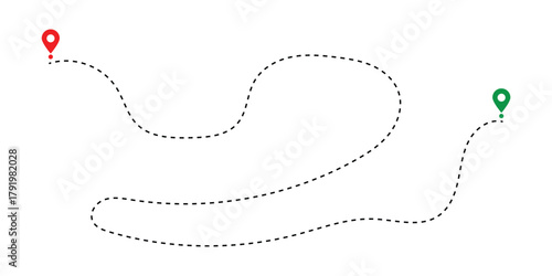 Map Route with Dotted Line and GPS Location Pointers - Navigation and Travel Path Vector in eps 10.