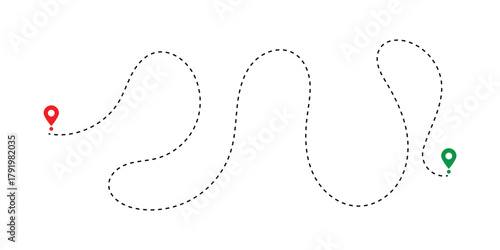 Map Route with Dotted Line and GPS Location Pointers - Navigation and Travel Path Vector in eps 10.