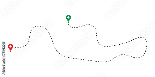 Map Route with Dotted Line and GPS Location Pointers - Navigation and Travel Path Vector in eps 10.