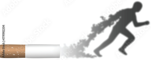 Silhouette of runner emerging from cigarette smoke