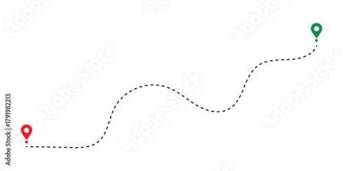 Map Route with Dotted Line and GPS Location Pointers - Navigation and Travel Path Vector in eps 10.