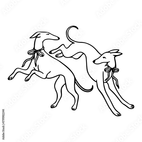 vintage greyhound dog couple with ribbon 