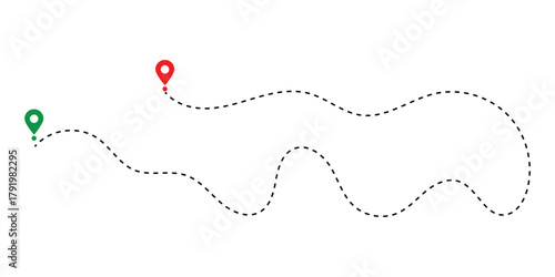 Dotted path with points. Map address location pointer symbol. Travel vector icon. Travel from start point and dotted line tracing in eps 10.