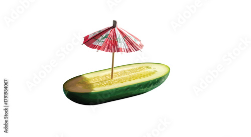 Whimsical Cucumber Boat with Cocktail Umbrella for a Summer Getaway