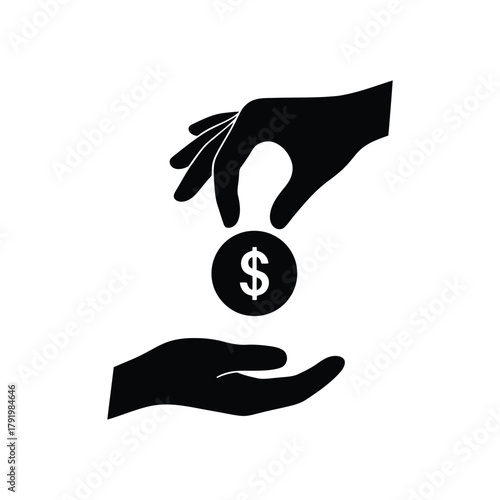 Helping hand gives dollar coin, financial donation