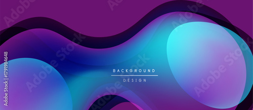 Abstract fluid shapes, vibrant purple, blue gradients. Modern design element, smooth curves, dynamic composition. Background texture, digital art.