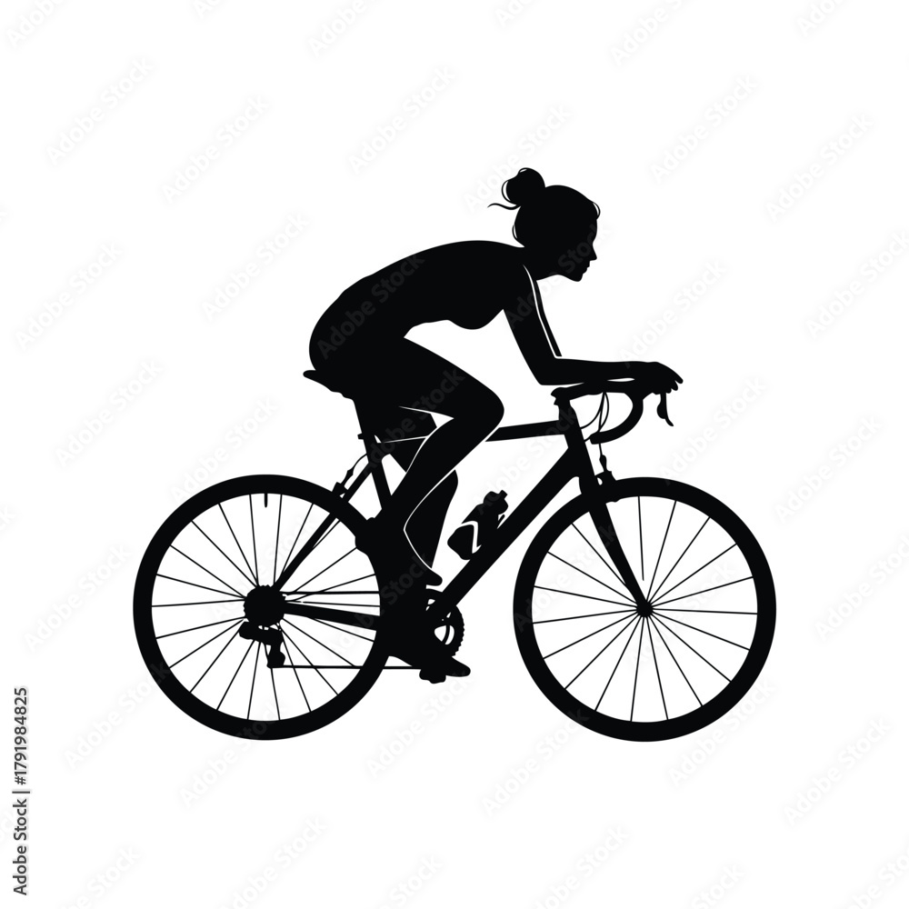 Fototapeta premium Female cyclist silhouette training on road bike sport