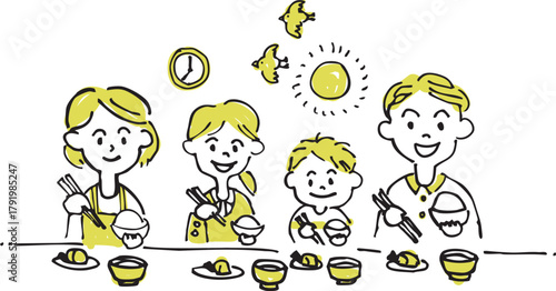 Family having breakfast together illustration
