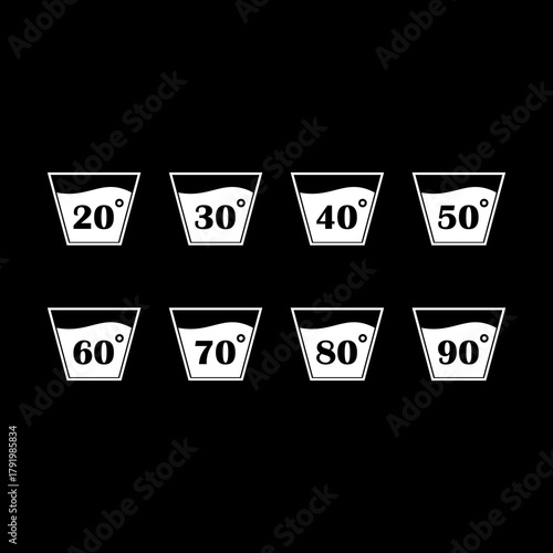 Washing icon set isolated on black background