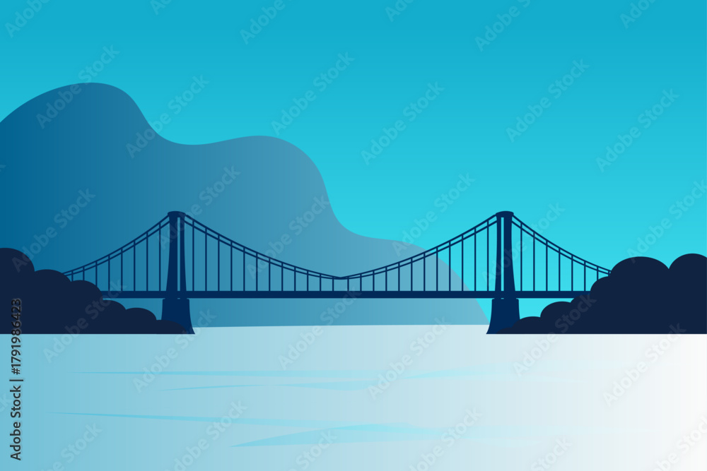 Obraz premium Blue bridge illustration flat vector blue gradient