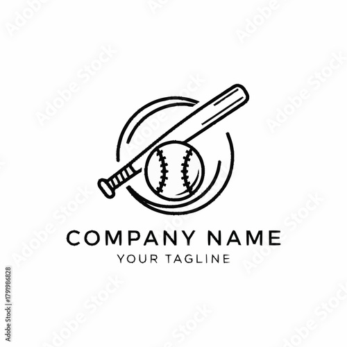 Minimalist Baseball Logo Featuring Bat, Ball, and Circular Design Elements.