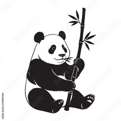 Panda holding bamboo stick illustration