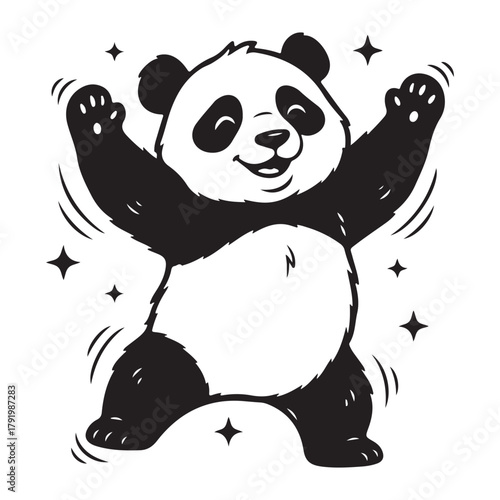 Happy panda with stars illustration art