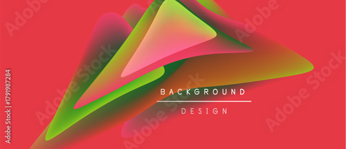 Abstract fluid shapes blend, creating vibrant color gradients. Red background emphasizes dynamic design elements. Modern aesthetic.