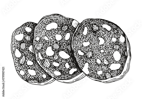 Sliced salami sausage hand drawn vector