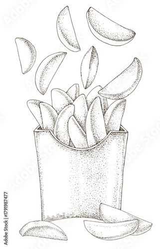 Potato wedges hand drawn vector