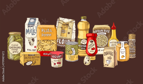 Grocery store assortment banner vector