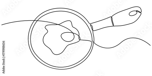 Continuous line Two fried eggs in a pan Cooking Minimal hand drawn line vector cut out background. Editable line.