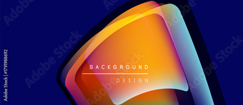 Abstract vibrant layers create dynamic visual effect. Orange, blue hues blend, forming modern background design. Text reads background design.
