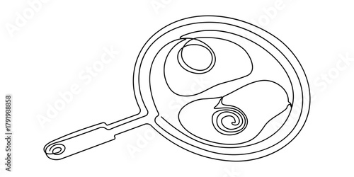 Continuous line Two fried eggs in a pan Cooking Minimal hand drawn line vector cut out background. Editable line.