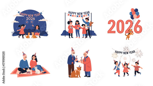 New Year 2026 Celebration: Diverse families come together to welcome the new year with joyful celebrations, festive decorations, and shared moments of happiness, embodying togetherness.